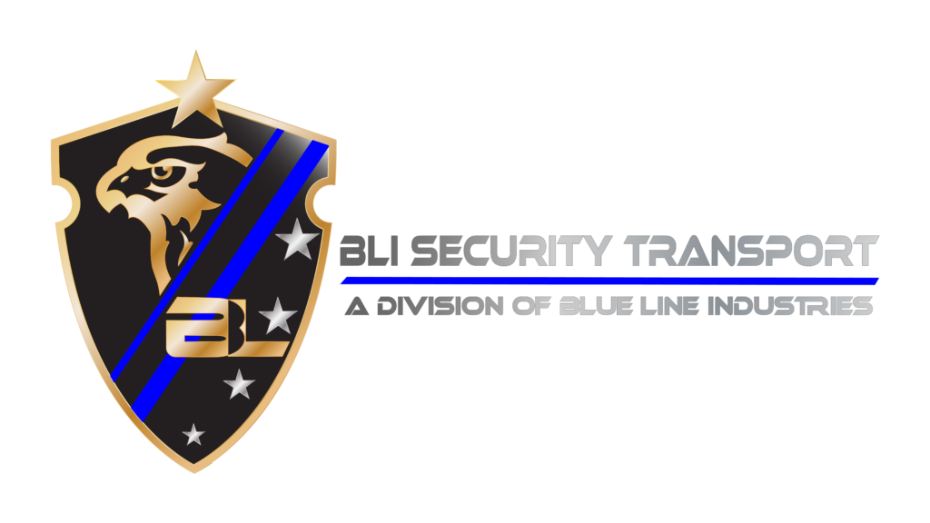 Logo of BLI Security Transport featuring an eagle and a shield design with text.